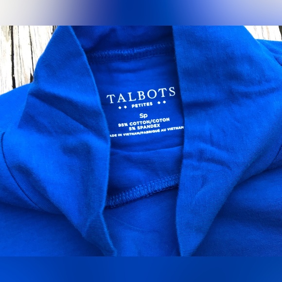 Ladies TALBOTS Petite Small Stretch Knit Solid Cobalt Blue Fit Turtleneck Top S - Picture 4 of 7